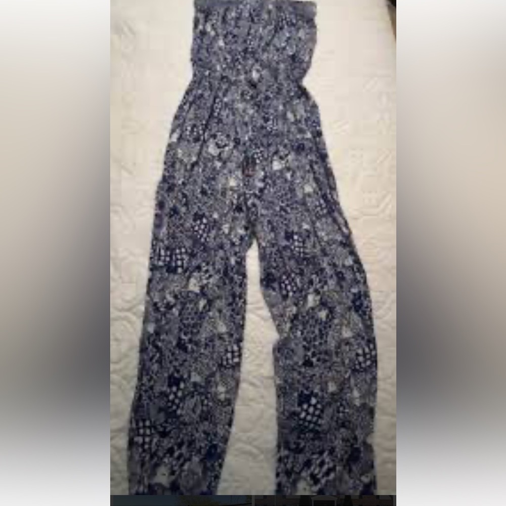 Lilly Pulitzer for Target Navy and White Printed Strapless Jumpsuit - Picture 3 of 3